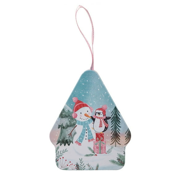 Christmas Tin Box, Metal Cookie Tins With Lids, House Shaped Xmas Card Candy Storage Containers With Hanging String For Gift Giving Holiday Party Decoration 10.6X8.8X4.2Cm Size 1