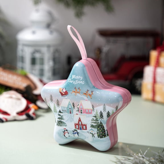 Christmas Tin Box Star Shaped Chocolate Cookies Candy Box With Hanging Rope Christmas Storage Box Ornaments Gifts
