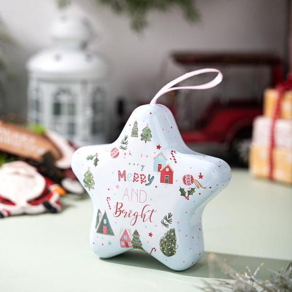 Christmas Tin Box Star Shaped Chocolate Cookies Candy Box With Hanging Rope Christmas Storage Box Ornaments Gifts