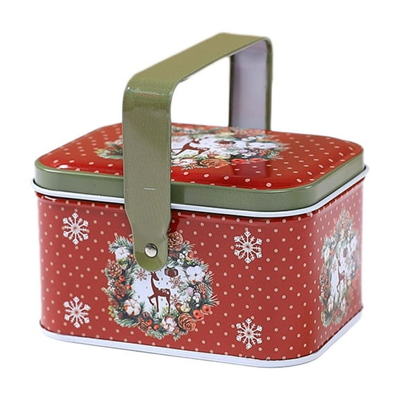 Christmas Tin Gift Box with Handle, Portable Holiday Packaging for Snacks, Candy & Treats, Sturdy & Sealed Storage Box for Gifting