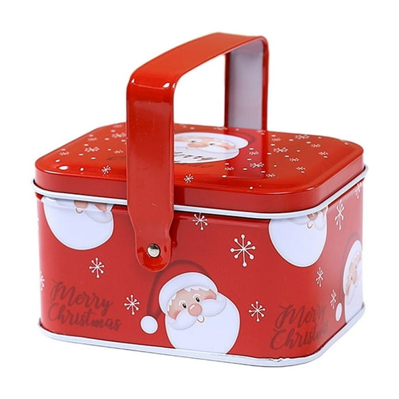 Christmas Tin Gift Box with Handle, Portable Holiday Packaging for Snacks, Candy & Treats, Sturdy & Sealed Storage Box for Gifting