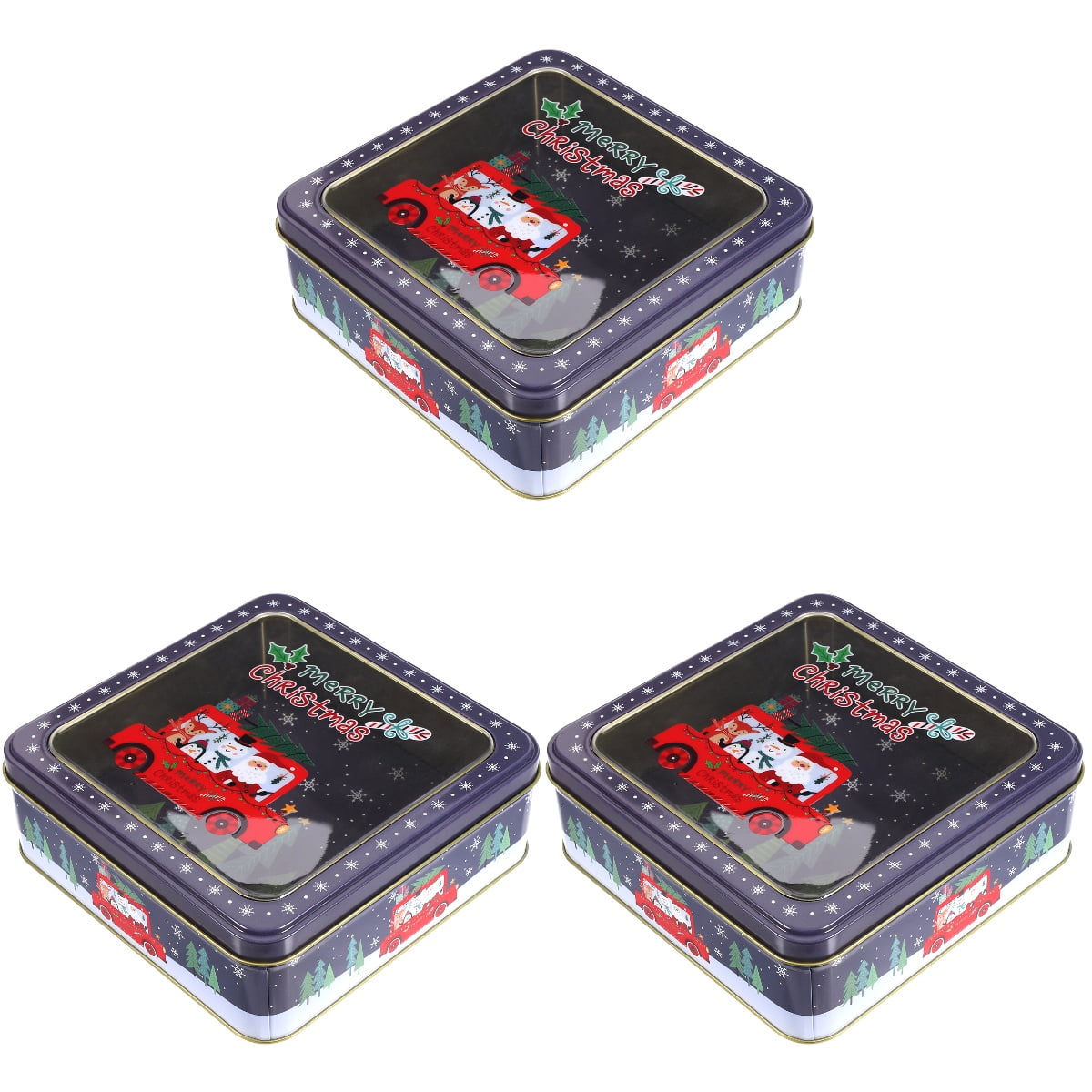 Christmas Tins with Lids 3 Count Square Cookie Box (m20 Red Car) Candy