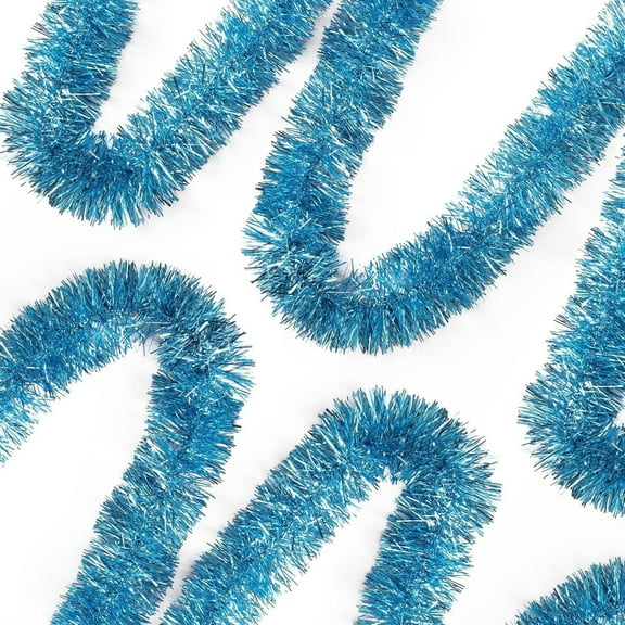 Christmas Tinsel Garland, 16.4FT Xmas Metallic Blue Tinsel Twist Garland, Glitter Christmas Tree Hanging Wreath Decor for Staircase Railing Banister Indoor Outdoor Ornament