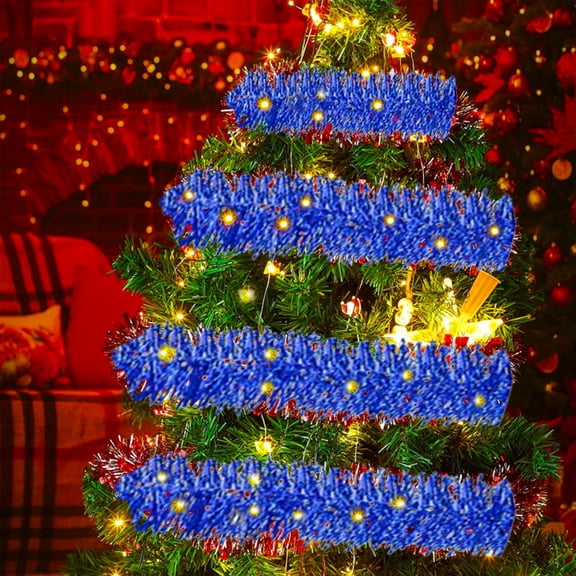 Christmas Tinsel Garland 16.4ft Blue Artificial Metallic Foil Tinsel Twist Garland Christmas Color Stripes Hanging Decorations For Christmas Tree Decoration Wedding Birthday Party