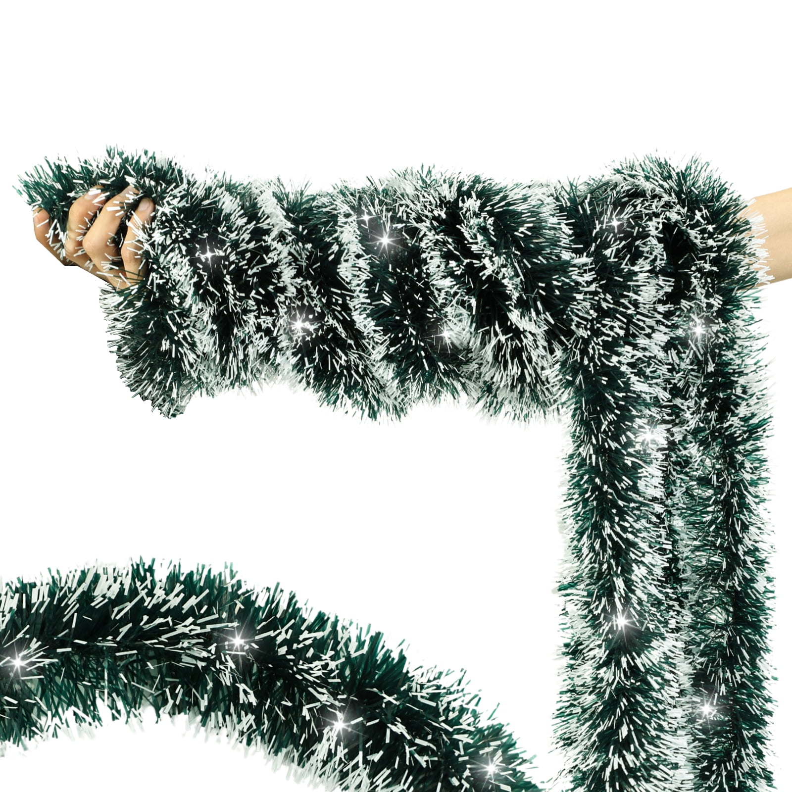 Christmas Tinsel Garland 33FT, Green & White Tinsel Garland with Shiny ...