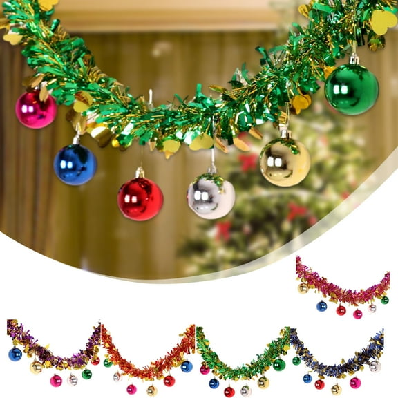 Christmas Tinsel Garland 5.52ft Metallic Twist Foil Garland With Colorful Christmas Ball Shiny Thick Tinsel Decor Christmas Tree Hanging Decorations for Holiday Wedding Party Home Decor