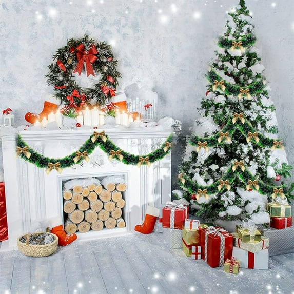 Christmas Tinsel Garland 6.56ft Christmas Tree Decorations Shiny Ribbon Garlands With Bow Green Wire Wool Strips Hanging Ornaments For Christmas Party Holiday Home Indoor Outdoor Decoration