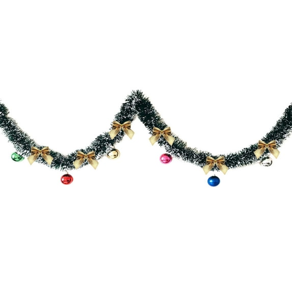 Christmas Tinsel Garland Decor, Dark Green Snowy White Tips Garland with Balls & Bows, Holiday Party Xmas Tree Decoration 2M (Red)