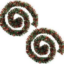 Christmas Tinsel Garland Glitter Party Tinsel Hanging Decorations Red and Green Snowflake Metallic Tree Garland 6.5 ft for Christmas Tree Wedding Birthday Party Supplies 2 Pcs