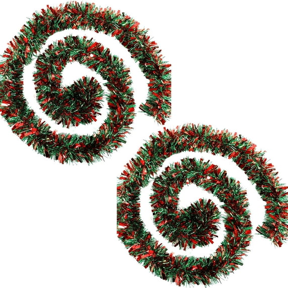 Christmas Tinsel Garland Glitter Party Tinsel Hanging Decorations Red and Green Snowflake Metallic Tree Garland 6.5 ft for Christmas Tree Wedding Birthday Party Supplies 2 Pcs