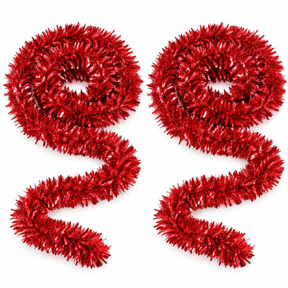 Christmas Tinsel Garland Glitter Tinsel Twist Metallic Tree Shiny Hanging Ceiling Garland Decorations for Indoor Outdoor Holiday Party(Red)