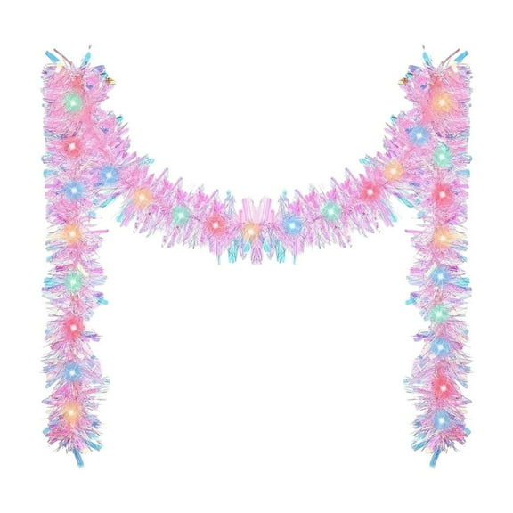 Christmas Tinsel Garland Lighted Metallic Twist Tree Decoration for Xmas New Year Home Outdoor Decor, 16.4ft