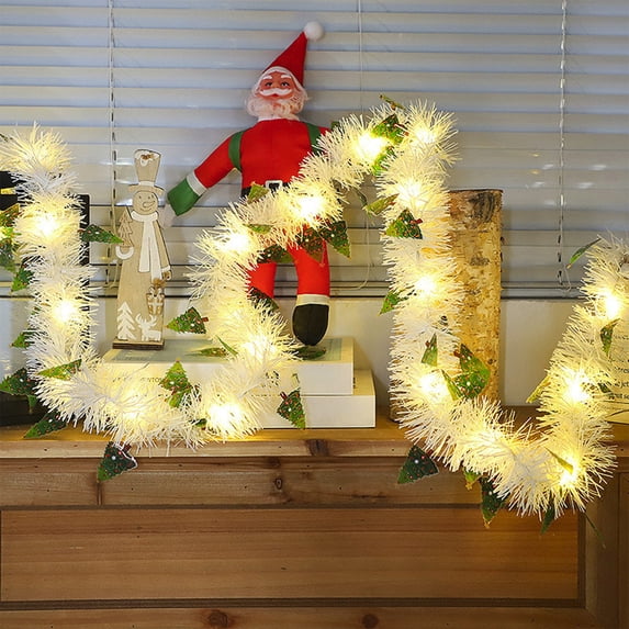 Christmas Tinsel Garland with Tree Cutouts, Glitter Metallic Hanging Decoration for Christmas Tree, Holiday Party, Home Indoor Outdoor Decor, Sparkling Festive Garland