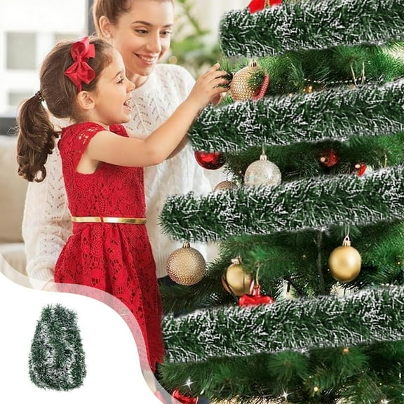 Christmas Tinsel Garland Tree Wrap - Holiday Shiny Metallic Twist Garland Hanging Decoration, Easy Wrap Reusable Xmas Tinsel Garland for Tree Wall Table Edge Indoor Outdoor