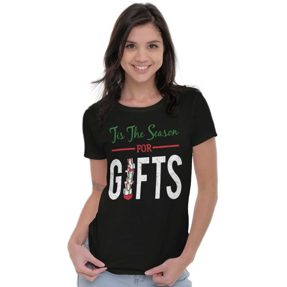 Christmas Tis The Season Presents Womens Fitted Plus Size Graphic Tee Brisco Brands 2X