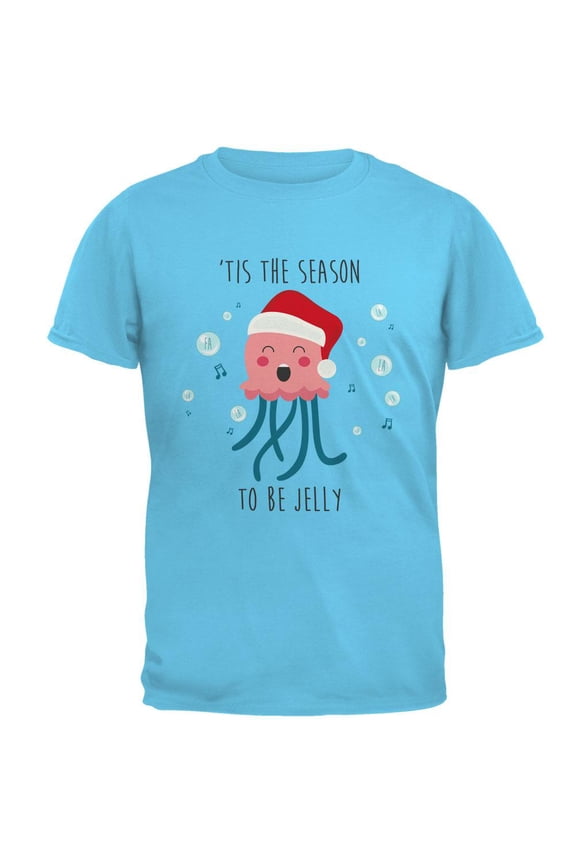 Christmas 'Tis the Season to be Jelly Jolly Jellyfish Pun Mens T Shirt Sky X-LG