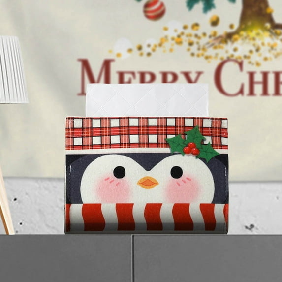 Christmas Tissue Box Cover Non-Woven Fabric Holiday Themed Print Decorative Holder for Living Room Table Desk Party Decor(Multicolor-D)