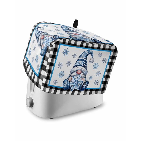 Christmas Toaster Cover 2 Slice, Small Kitchen Appliance Covers, Winter Blue Snowflakes Gnomes Black Plaid Toaster Oven Cover with Loop, Bread Machine Cover Polyester Dust Cover Protection