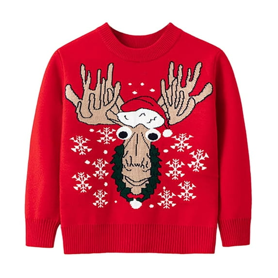 Christmas Toddler Baby Boy Girl Fall Winter Knit Warm Pullover Long Sleeve Coat Crewneck Reindeer Elk Sweatshirt Sweater