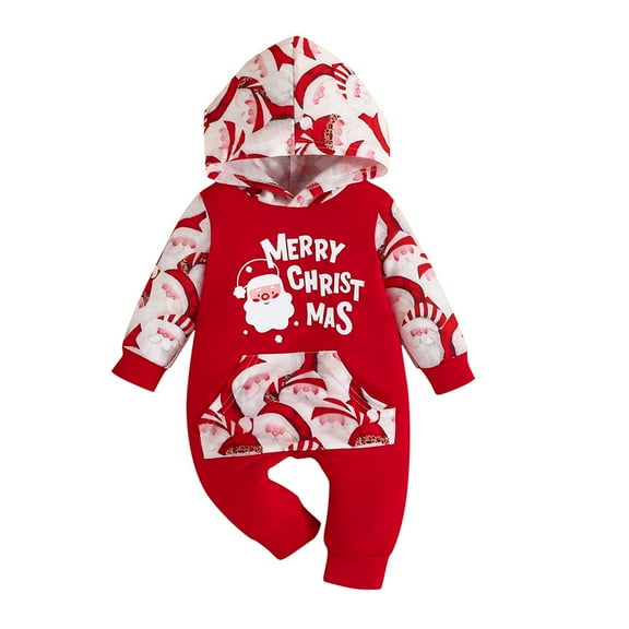 Christmas Toddler Baby Boys Girls Sweatshirt 3M 6M 9M 12M 18M Rompers Santa Print Long Sleeve Hoodie Jumpsuit Cute Clothes