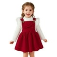 thumbnail image 1 of Christmas Toddler Baby Girl Outfits Long Sleeve Ribbed T-Shirt Bow Overall Dresses Suspender Skirt Set Fall Winter Clothes Toddler Holiday Party Wear, 1 of 8