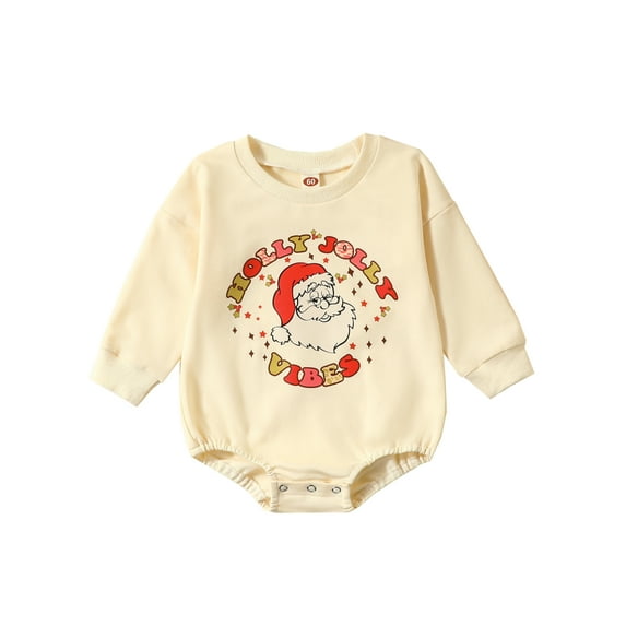 Christmas Toddler Baby Rompers Letters Santa Print Casual Long Sleeve Jumpsuit for Newborn Infant Girl Boy