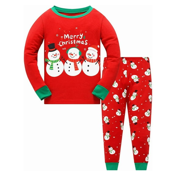 Christmas Toddler Boys Girls Outfits Snowman Pattern Kids Pants 2 Piece Pj's Long Sleeve Sleepwear Xmas Clothes Set