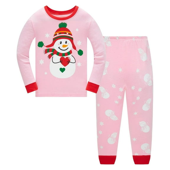 Christmas Toddler Boys Girls Outfits Snowman Pattern Kids Pants 2 Piece Pj's Long Sleeve Sleepwear Xmas Clothes Set