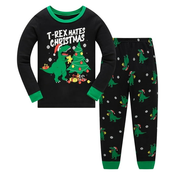 Christmas Toddler Boys Girls Outfits Tree Dinosaur Pattern Kids Pants 2 Piece Pj's Long Sleeve Sleepwear Xmas Clothes Set