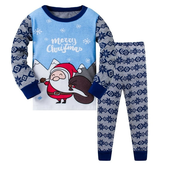 Christmas Toddler Boys Pajamas Santa Clause Cotton Kids 2 Piece Pj's Long Sleeve Sleepwear Clothes Set Xmas Outfits Boys Outfits Set 6 Years-7 Years