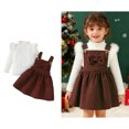thumbnail image 1 of Christmas Toddler Girl Outfit Long Sleeve Ribbed Top Overall Dress for Girls 2 Piece Outfit Set Fall Toddler Dresses 3-4 Years, 1 of 9