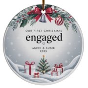 Our Christmas Together Ornament 2025, Couple Fox Christmas Ornament, Custom Name Text Choose Dating Anniversary Christmas Ornaments Gifts, Circle Christmas Ornament