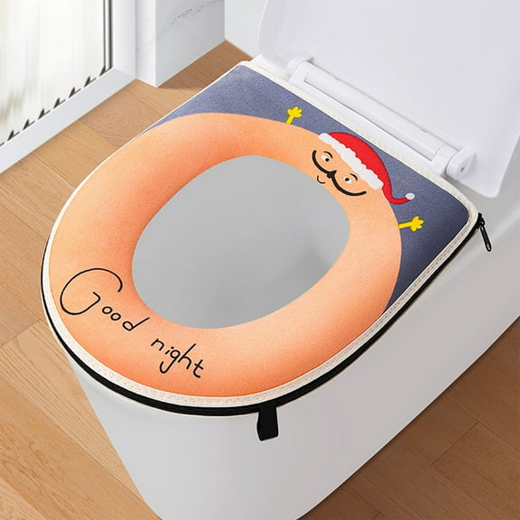 Christmas Toilet Seat Cover – Washable Zipper Design, Non-Slip Soft Bidet Lid Cushion for Bathroom Comfort, Winter Warm Cloth Toilet Pad with Festive Print – Pink or Green
