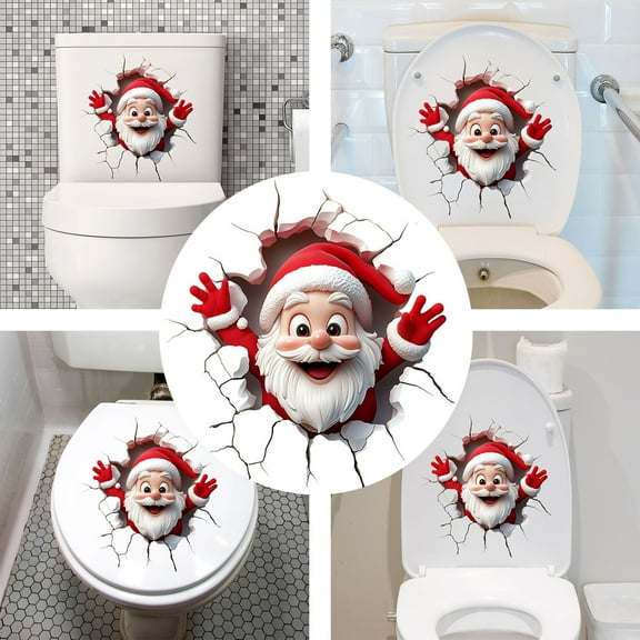 Christmas Toilet Sticker - Fun Waterproof Santa Claus Home Decor | Holiday Wall Decal for Bathroom, Dorm, Apartment, Room, Garden, Fall, Thanksgiving, Christmas, Party and Vacation Decoration