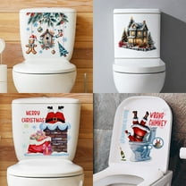 Christmas Toilet Stickers 4 Sheets Santa Toilet Lid Decals Self-Adhesive Christmas Decoration for Toilet Bathroom Wall