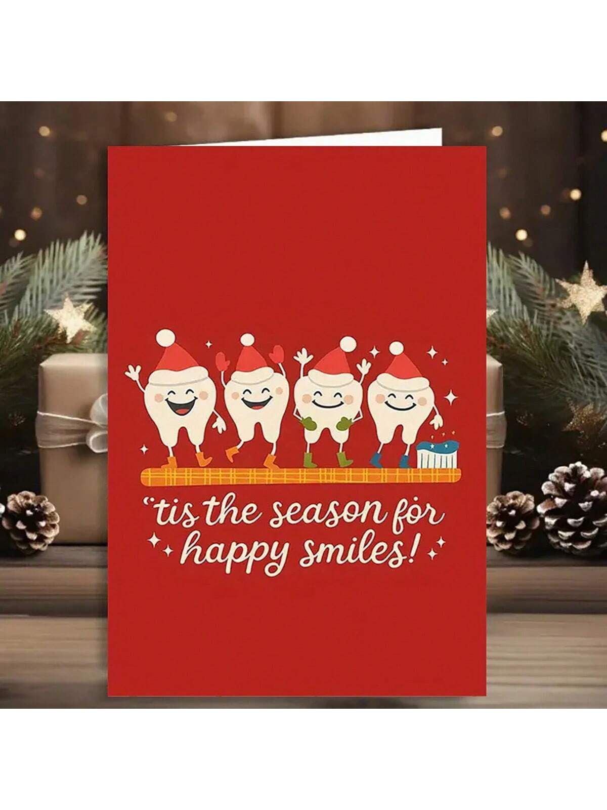 Christmas Tooth Fairy Card "Tis the Season for Happy Smiles!" Fun Holiday Design Blank Inside, Envelope Included Perfect for Kids and Dental Celebrations