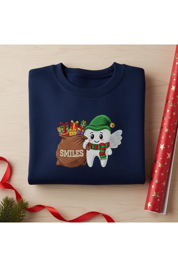 Christmas Tooth Fairy Embroidered Sweatshirt, Dental Elf Gift, Hygienist Holiday Sweater, Cute Dental Office Jumper
