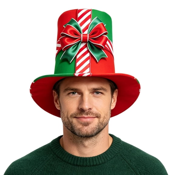 Christmas Top Hat - Holiday Party Headwear, Festive Costume Accessory Use (A)