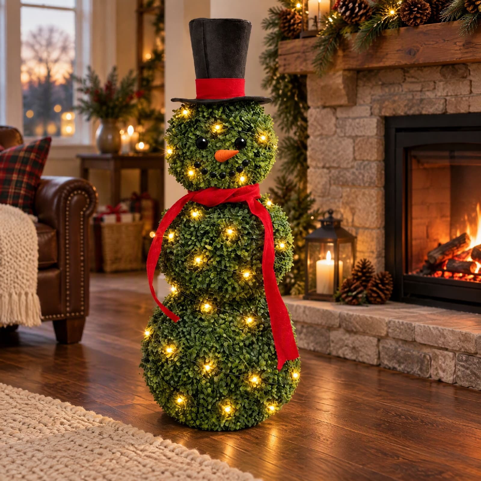 Christmas Topiary Outdoor Snowman Decoration with LED Lights, 31.5 inch ...