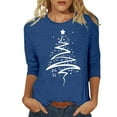 thumbnail image 1 of Christmas Tops For Women 3/4 Sleeve Shirts Fashion Tree Print Loose Casual Holiday T Shirts, 1 of 4