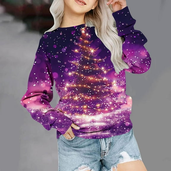 Christmas Tops for Kids Kids Christmas Shirts Girls Toddler Boys Christmas Tops Christmas Children's Shirt Long Sleeved Pattern T-Shirt Printed Round Neck for Boys and Girls Aged 1-12