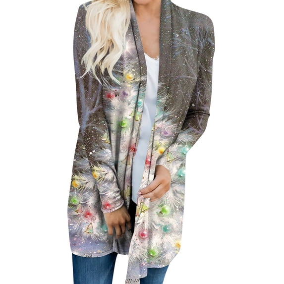 Christmas Tops for Women 2023 Funny Cute Plus Size Casual Fashion Fall Winter Lightweight Cardigan Long Sleeve Open Front Christmas Shirts Graphic Holiday Tops Outfits Clothes