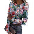 thumbnail image 1 of Christmas Tops for Women Long Sleeve Going Out Ribbed Slim Fit Novelty Xmas Santa Print Tee Blouses Spring Fall Trendy Holiday Casual Round Neck T-Shirts, 1 of 6