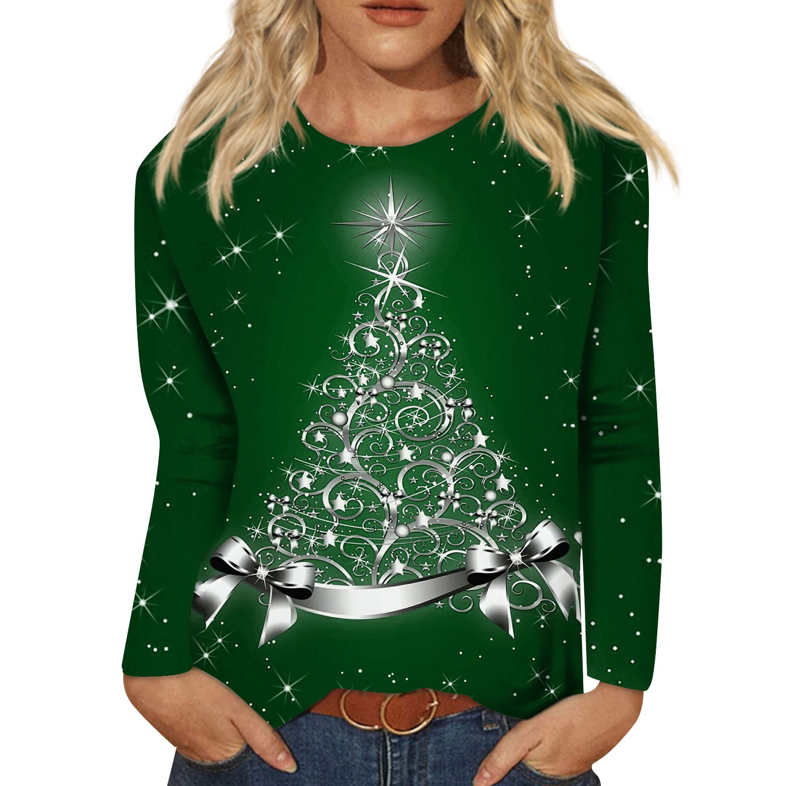 Christmas Tops for Women Plus Size Winter Floral All Over Print Dressy