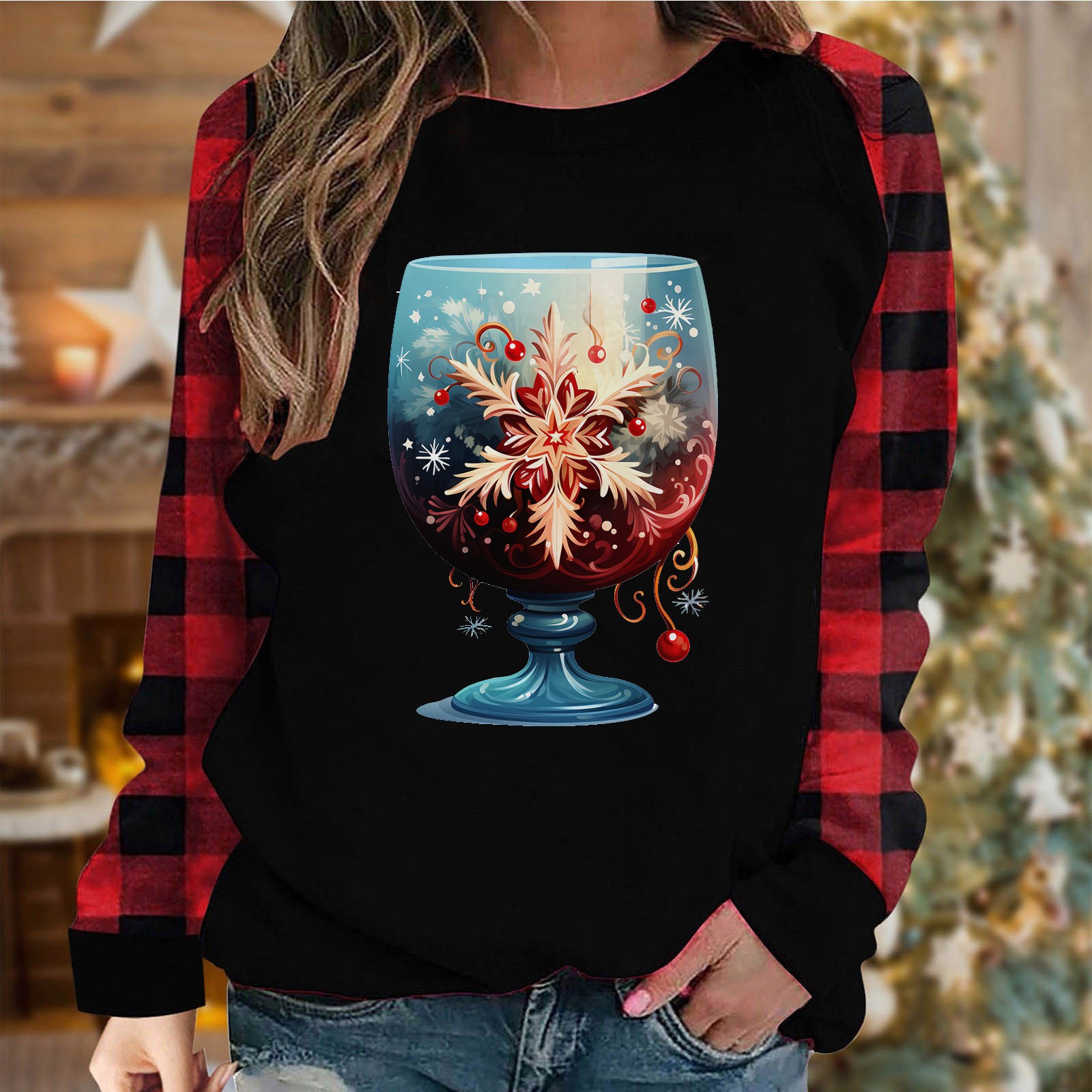 Christmas Tops for Women Plus Size Women's And Winter Printed Loose T