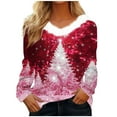 thumbnail image 1 of Christmas Tops Womens Fluffy V Neck Pullover Tinsel Sweatshirt Christmas Tree Print Tees Santa Claus Graphic Sweatshirts Reindeer Wreath Outfits Festival Clothing, 1 of 4