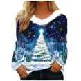 thumbnail image 1 of Christmas Tops Womens Fluffy V Neck Pullover Tinsel Sweatshirt Christmas Tree Print Tees Santa Claus Graphic Sweatshirts Reindeer Wreath Outfits Festival Clothing, 1 of 4