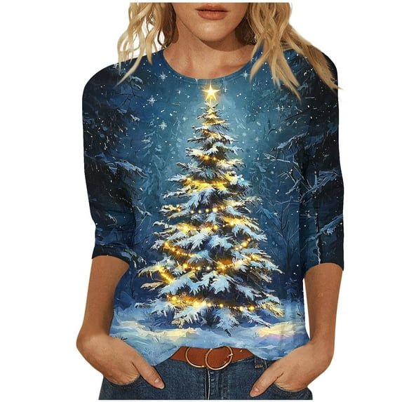 Christmas Tops for Women Going Out Tops College Halter White 3/4 Sleeve Shirts Peasant Blouses Renaissance Plus Size