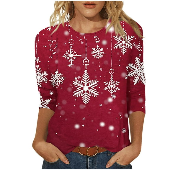 Christmas Tops for Women Going Out Tops Fall Funny 3/4 Sleeve Shirts Plus Size Blouses Dressy Casual Plus Size 4X