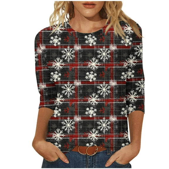 Christmas Tops for Women Halter Tops Y2K Plus Size Graphic 3/4 Sleeve Shirts Vintage Boho Blouses Business Casual Grey